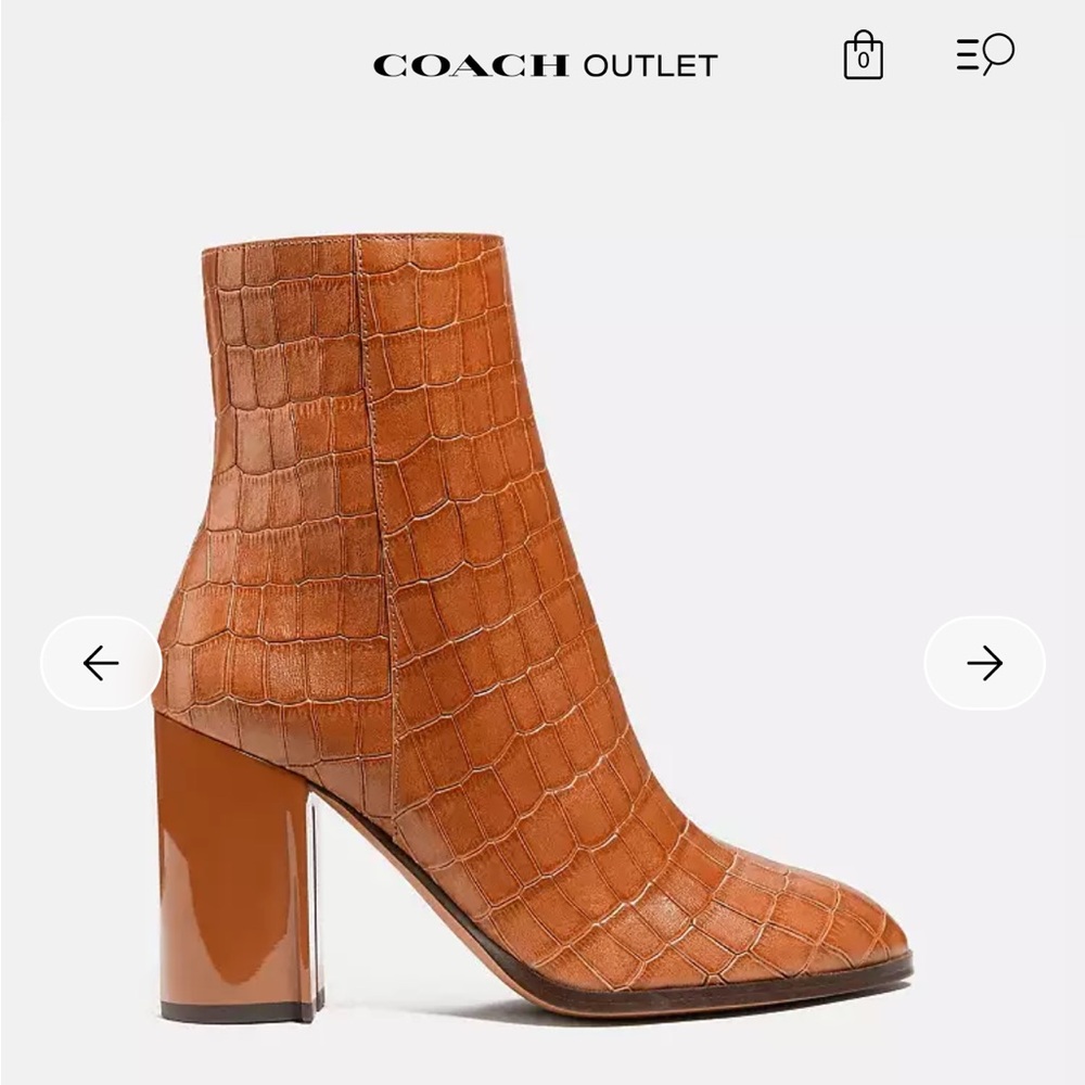 Coach Women's Tan Croc-Embossed Brielle Ankle Boots 6.5